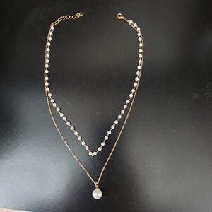 Elegant Gold and Pearl Layered Necklace Wedding Prom Fashion